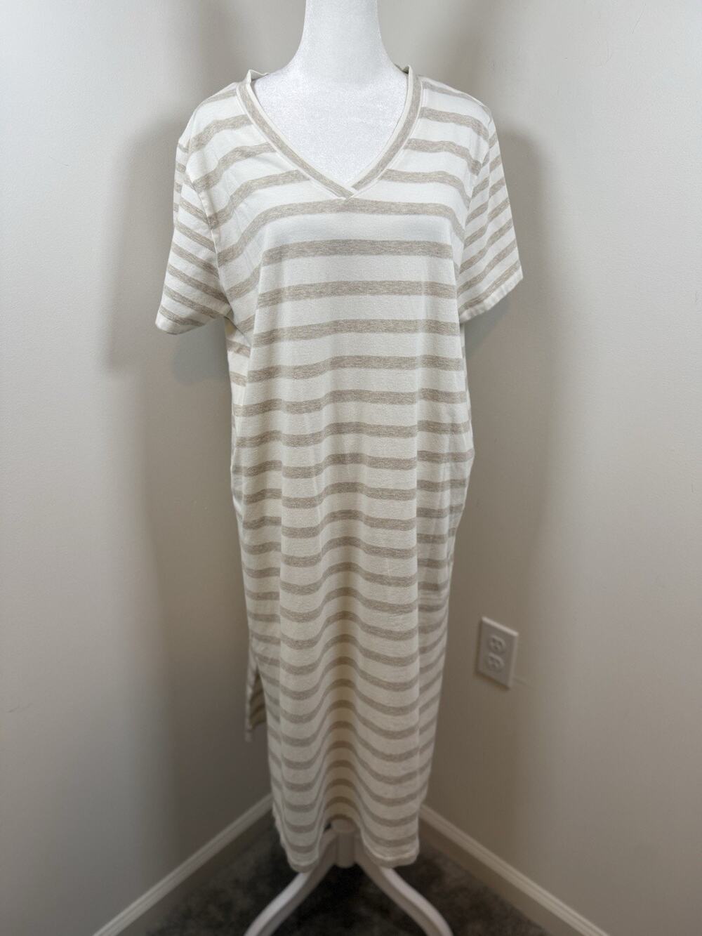 Haven Well Within Women's Organic Dress Size XL Stripped Short Sleeve V Neck